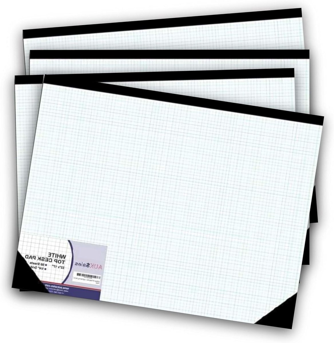 Grafiek bureauonderlegger - Tekentafel mat - Nauwkeurig schetsen - Quad raster lijnen - Pak van 4 - Wit