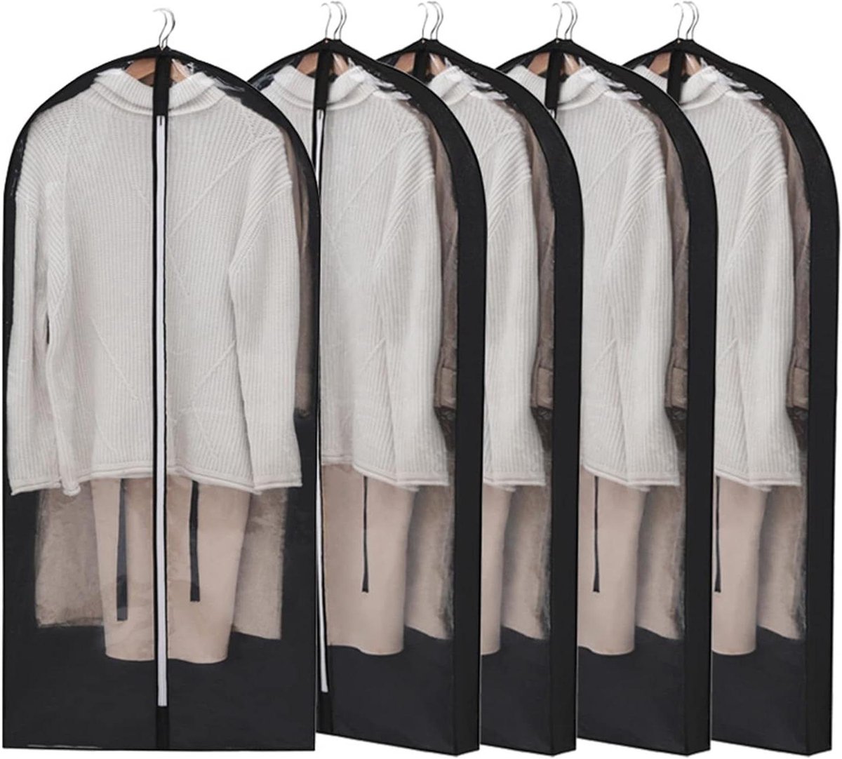 Kledinghoezen - Beschermhoezen - Kleding Opbergen - Wasbaar en Ademend - 5 Pack 60x10x150cm - Zwart