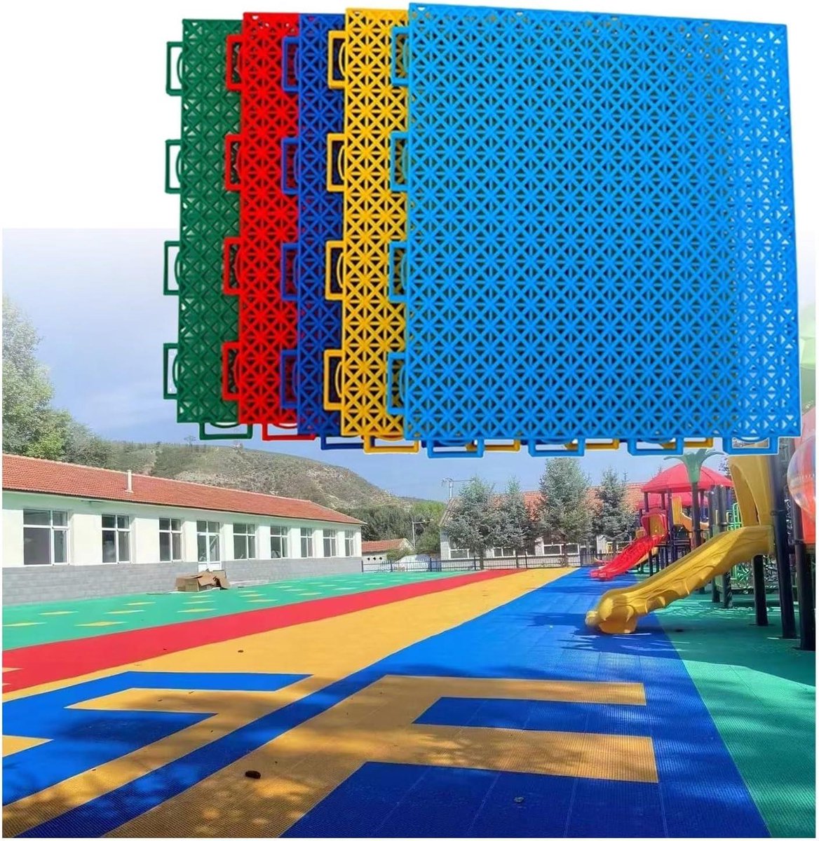 Sportvloer Tegels - Modulaire Vloer - Buiten Sporten - Snelle Waterafvoer - 16 Stuks - Rood Grijs