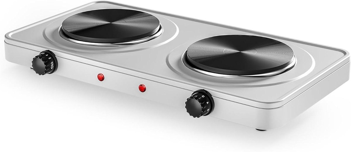 Dubbele Kookplaat - Elektrisch Kooktoestel - Flexibel Koken - Thermostaat en Beveiliging - 2000 Watt - Wit