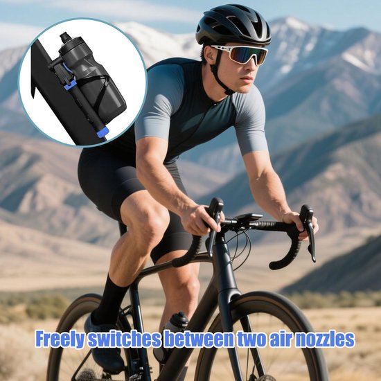 Mini Fietspomp - Draagbare Luchtpomp - Banden Snel Oppompen - Automatische Uitschakeling - Compact Formaat - Zwart Blauw — afbeelding 3