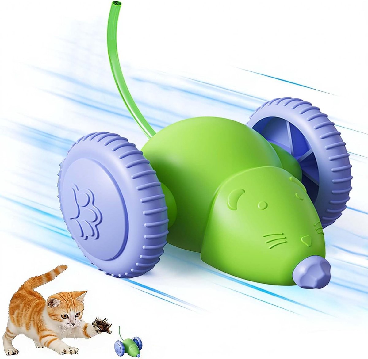 Oneay Interactief Kattenspeelgoed in Muisvorm – Automatisch Bewegende Speelmuis met Staart en LED-Lichtjes, USB-Oplaadbaar Speelgoed voor Binnenkatten