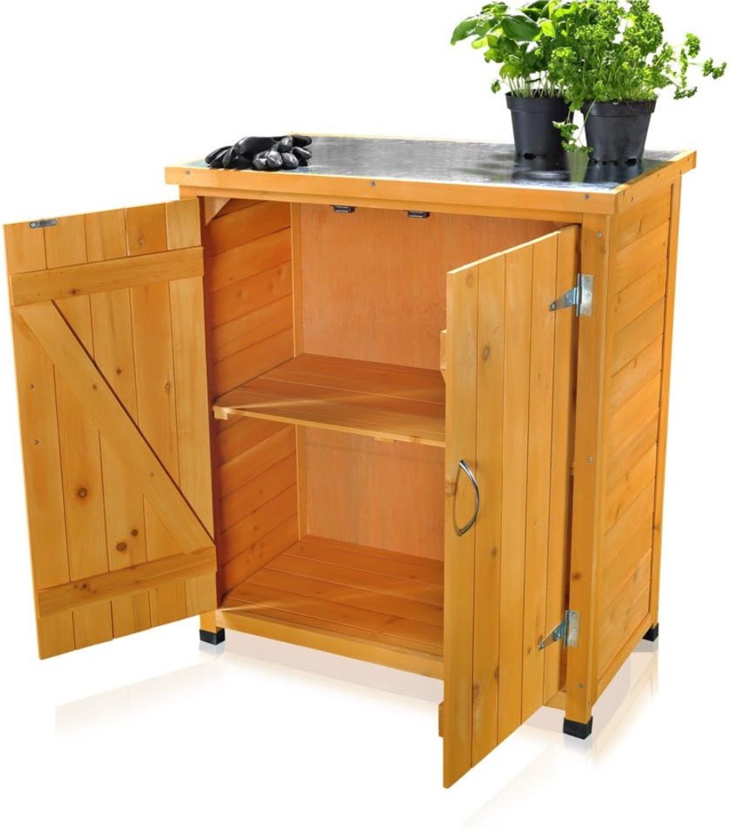 QIN® Tuinberging Hout - Tuinhuis Hout - Tuinkast Hout - Bruin - 40cm x 75cm x 90cm
