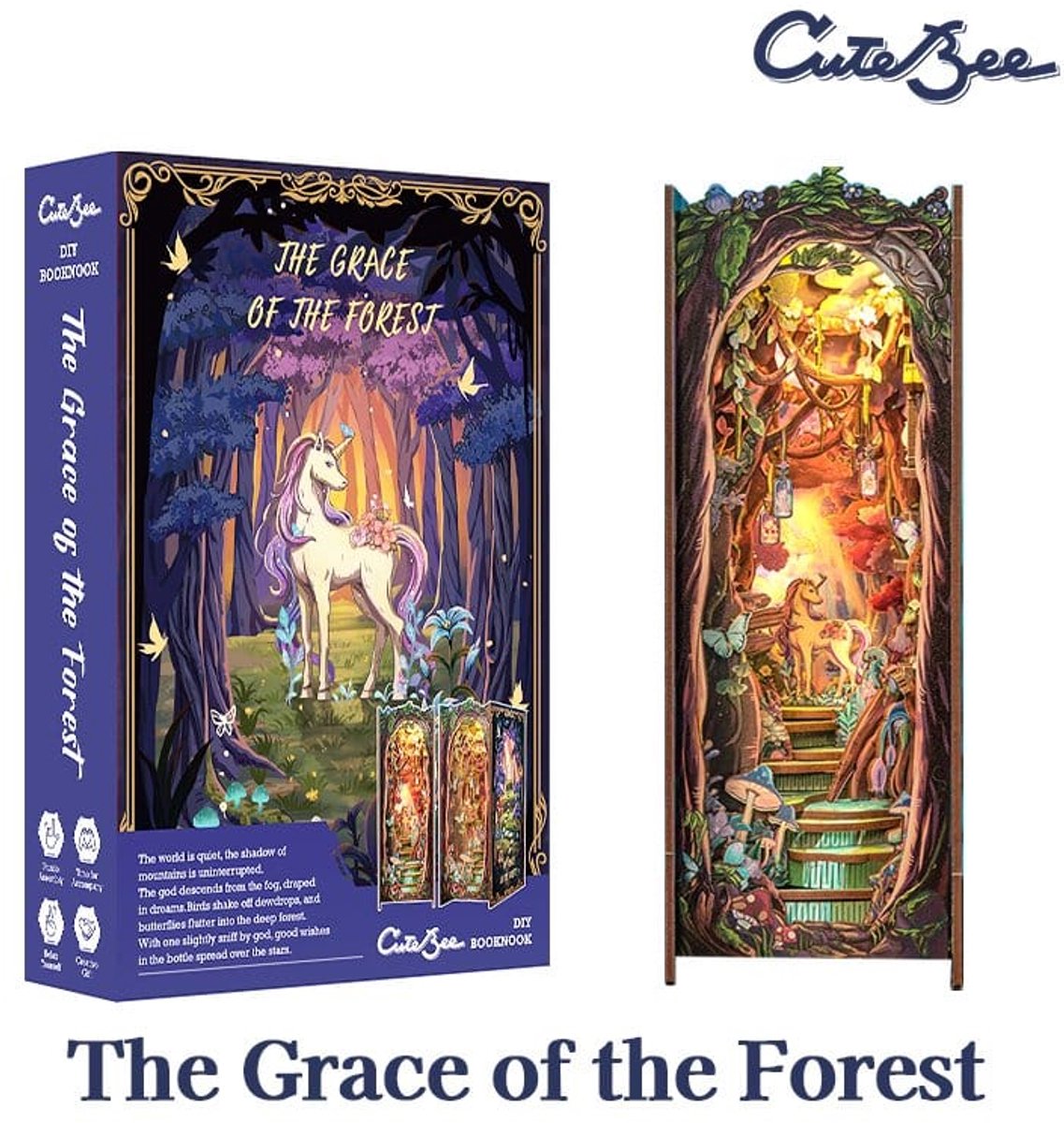CuteBee Book Nook - Modelbouw - Houten 3D Puzzel - DIY Bouwpakket Volwassenen en Volwassenen - Boekensteun - Boekenhouder - The Grace of Forest — afbeelding 19