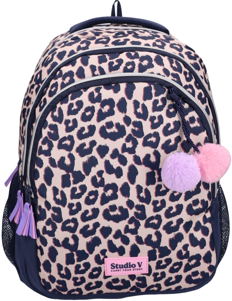 Studio V Leopard Luxe Rugzak - Schooltas Meisjes - 34,8 liter - 44 x 33 x 24 cm - Polyester - Beige