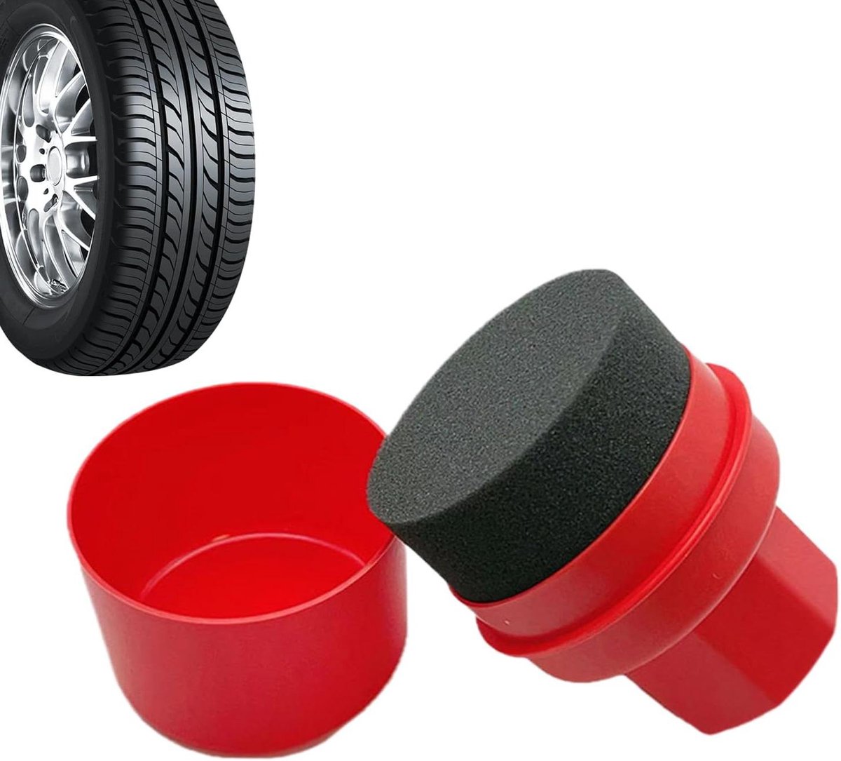 Autoborstel en spons - Velgen poets set - Auto onderhoud - Stofbescherming - 12 x 8.5 cm - Rood