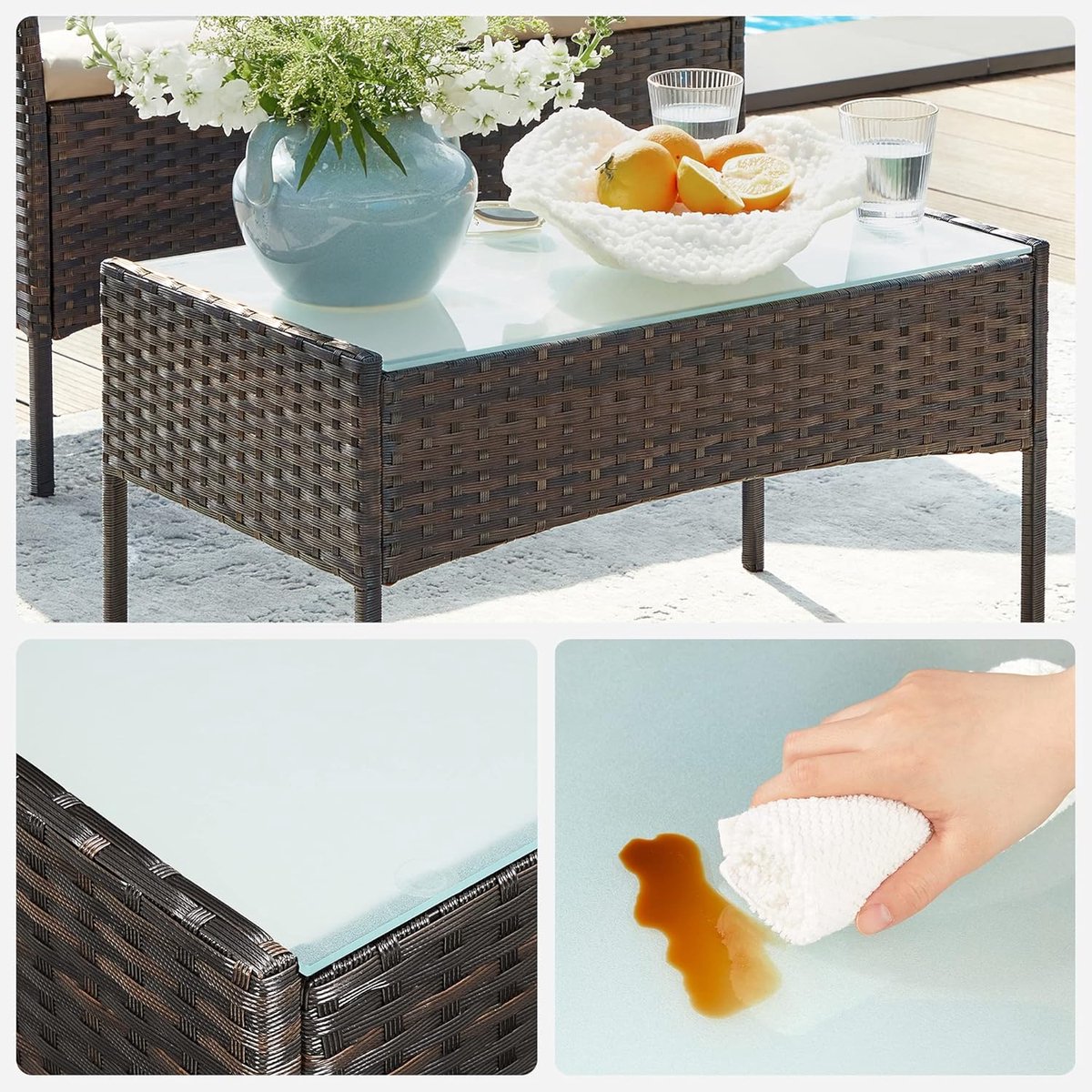 “Luxe Rotan Lounge Balkonset 2-delig 94 x 53 x 28 cm – PE Poly Rattan Tuinmeubelset met Kussens & Glazen Tafelblad