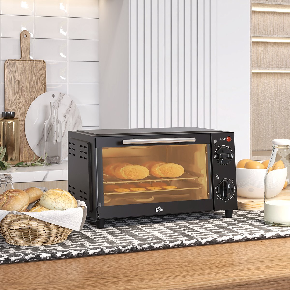 Mini Oven - Kleine Elektrische Bakoven - Instelbare Temperatuur 100-230°C - 60 Minuten Timer - 750W 9 Liter - Voor Camping en Keuken - 35x24,6x20cm - Zwart – foto 8