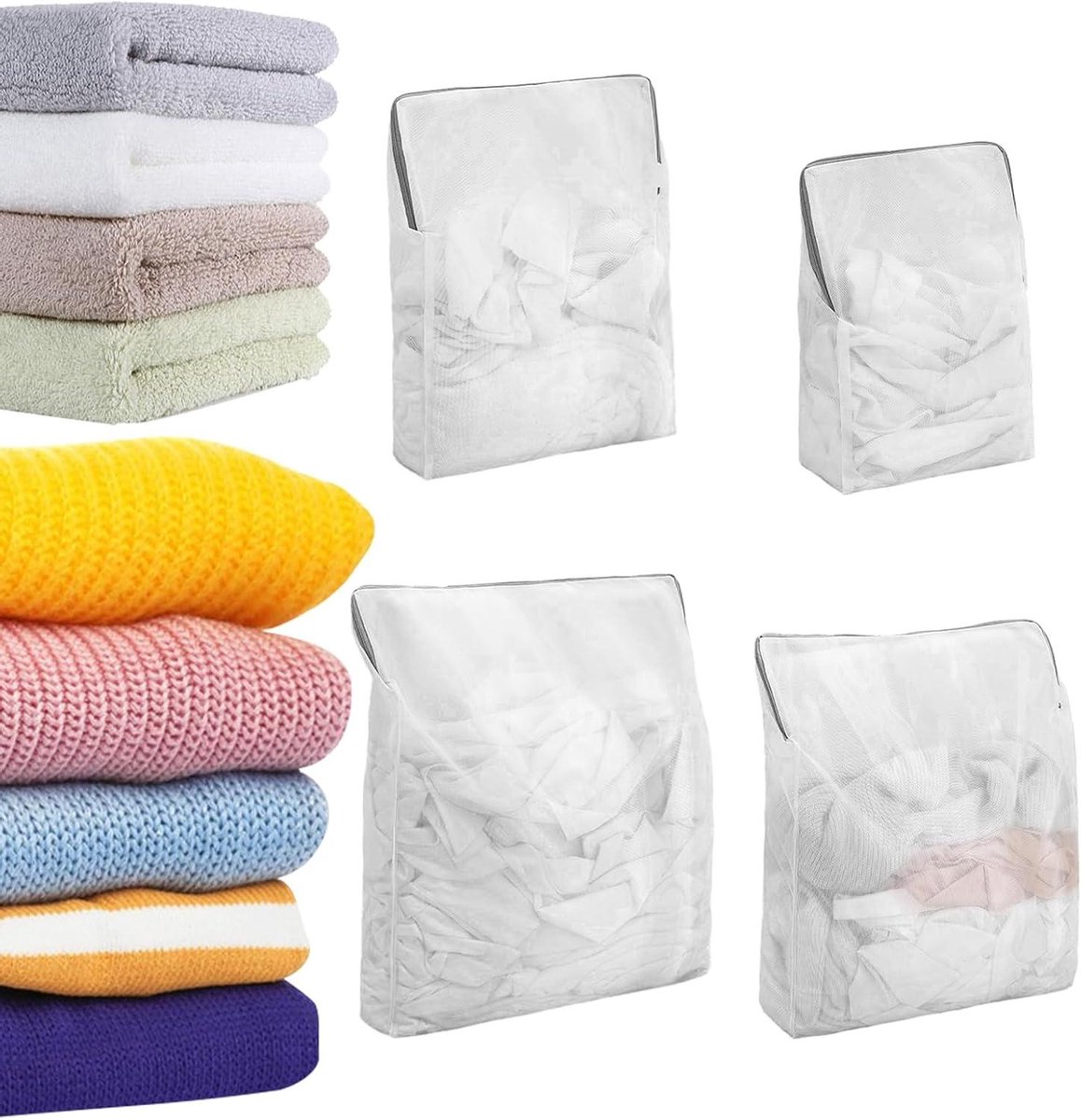 Mesh Waszakken - Kledingbeschermers - Beschermend Wassen - Ritssluiting met slot - Vierdelige set - Wit