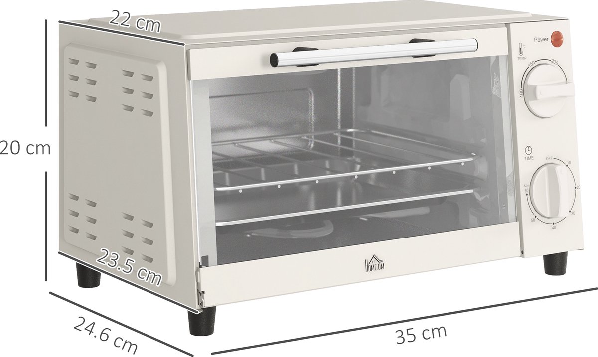 Mini oven - Compacte elektrische oven - Instelbare temperatuur 100-230°C - 60 min timer - 9 liter - Voor camping en kleine keuken - 35x24,6x20 cm - Crèmewit – foto 2