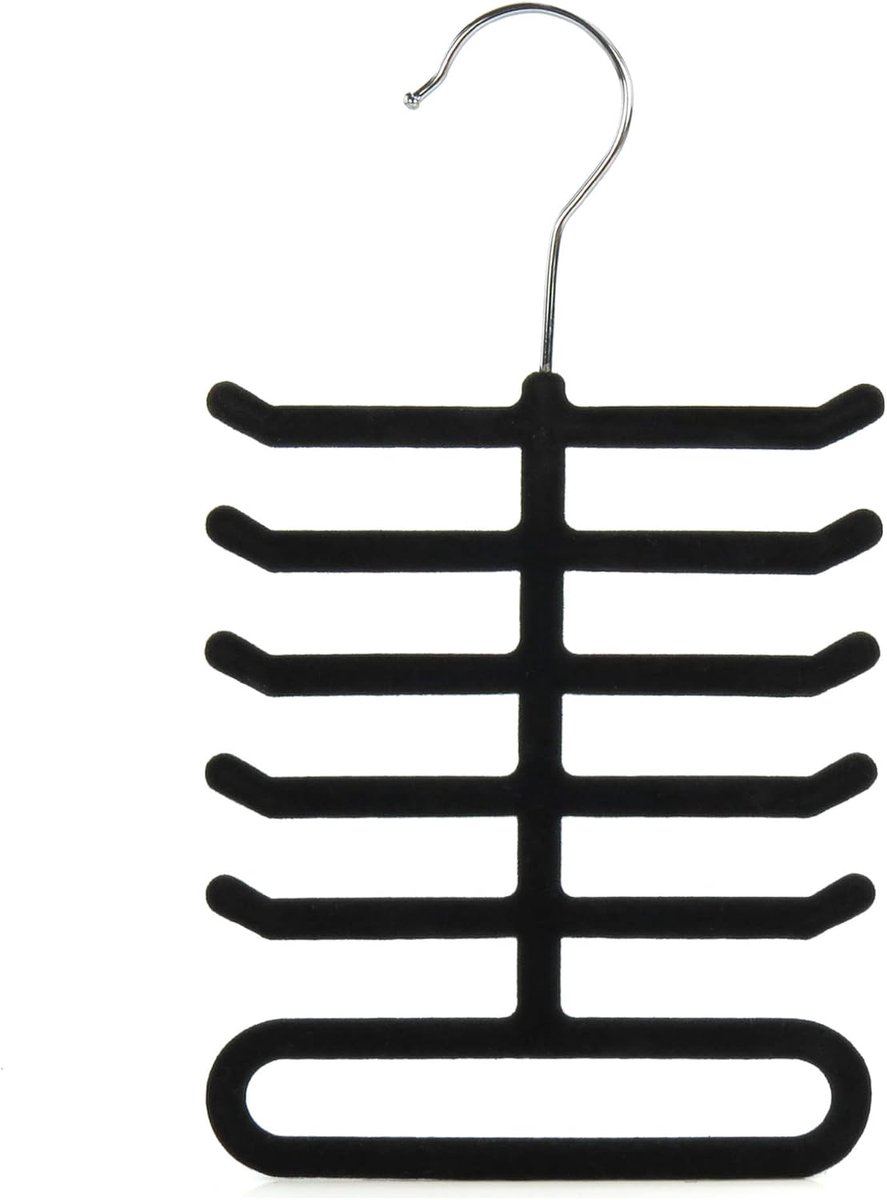 OLOEY Zwarte fluwelen kledinghanger met visgraatpatroon-geschikt voor het opbergen van stropdassen en riemen-antislip hanger-metaal (1 stuk-zwart)