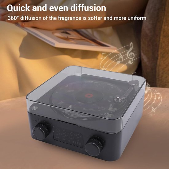 Retro Bluetooth-speaker, draagbare Bluetooth-speakers, stereospeaker met waterrimpeleffect-verlichting en tijdweergave, retro platenspeler-stijl Bluetooth-speaker voor slaapkamer en studio (hoogglans zwart) — afbeelding 4