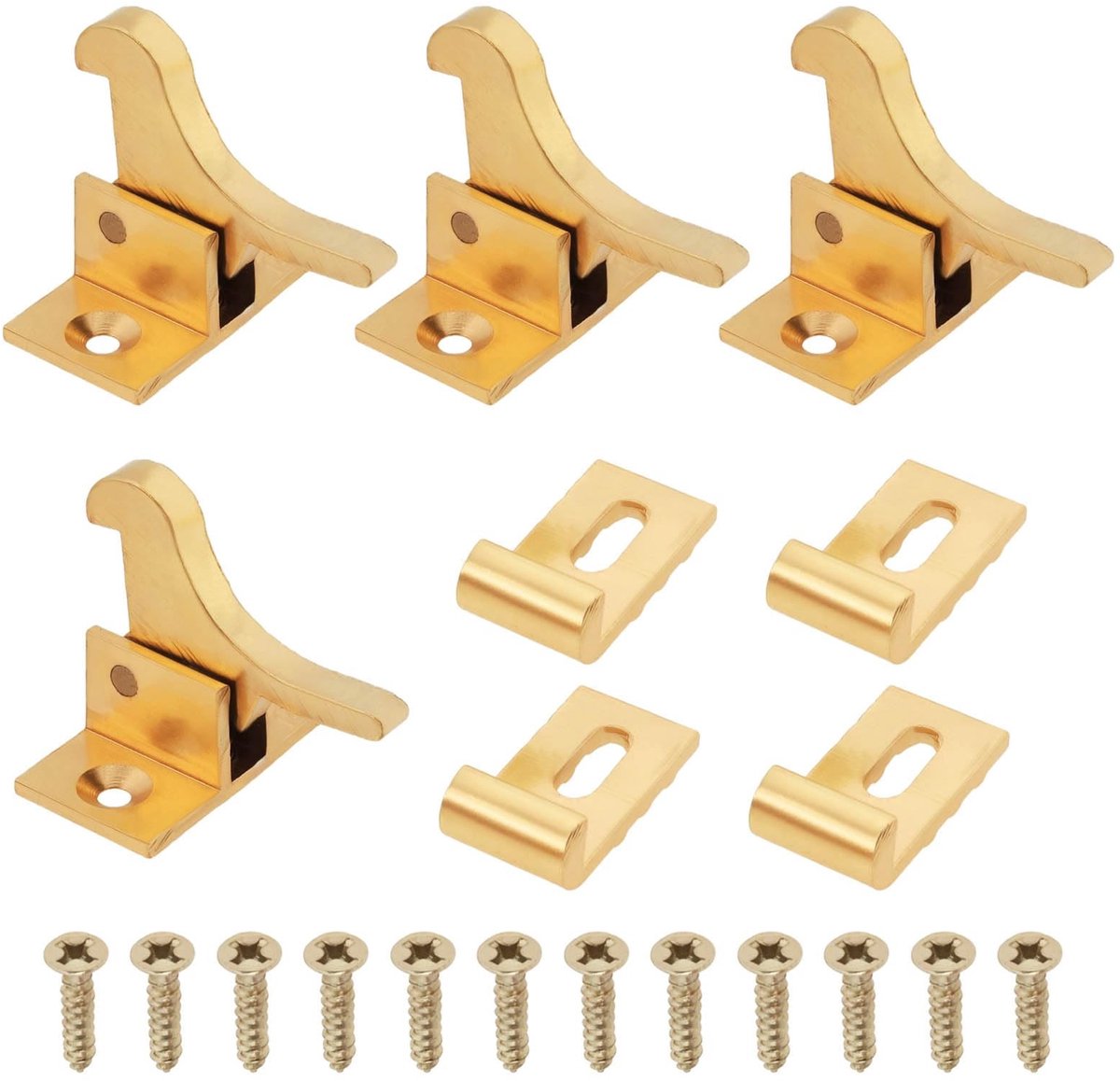 Dailygoods- Venster Catch Set - 4x Messing Elleboogvergrendelingen - Messing Plaat - Duurzaam - Montage Schroeven - Afmetingen 28x15x11 mm - Deurslot