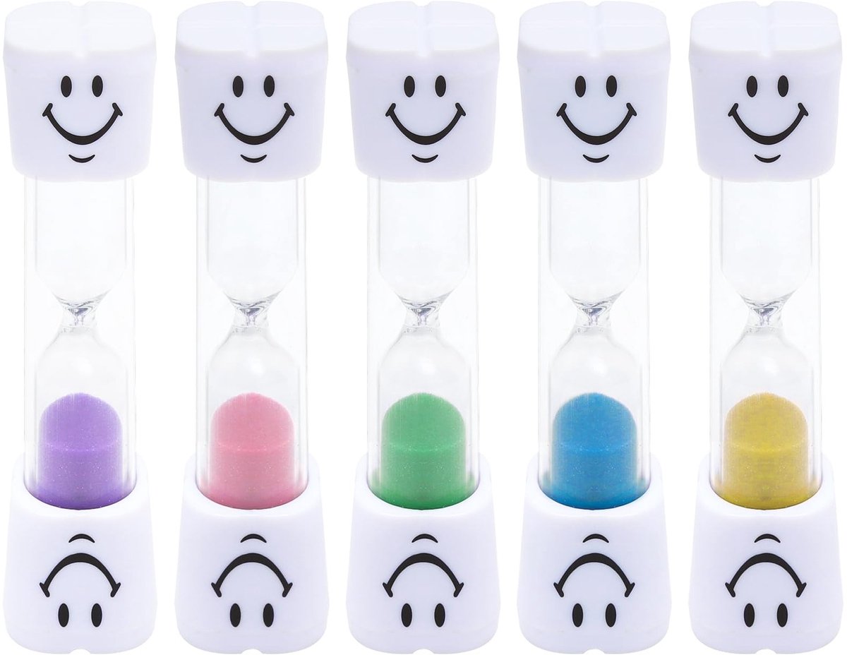Dailygoods- Zandloper 3 Minuten - 5 Stuks - Tandenborstelklok - Theeklok - Stootvast - Herbruikbaar - Kunststof/Glas - Timer