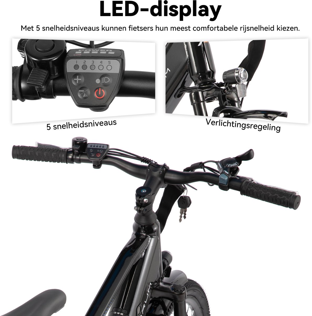 HILAND Matawak elektrische stadsfiets - 26 inch - 250W motor - 60km actieradius - 36V 10.4Ah accu - Shimano 7-versnellingen - Unisex - Zwart thumbnail 5