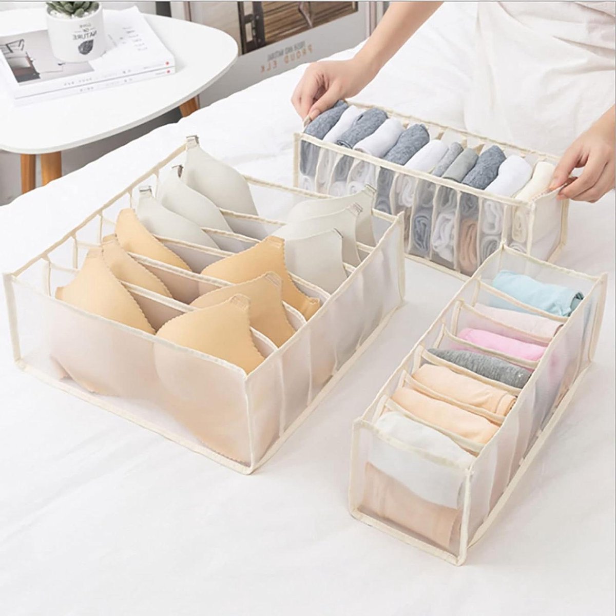 Kleding Organizer - Lade Indeler - Kleding Opbergen - Mesh Ventilatie - 3 Stuks - Beige