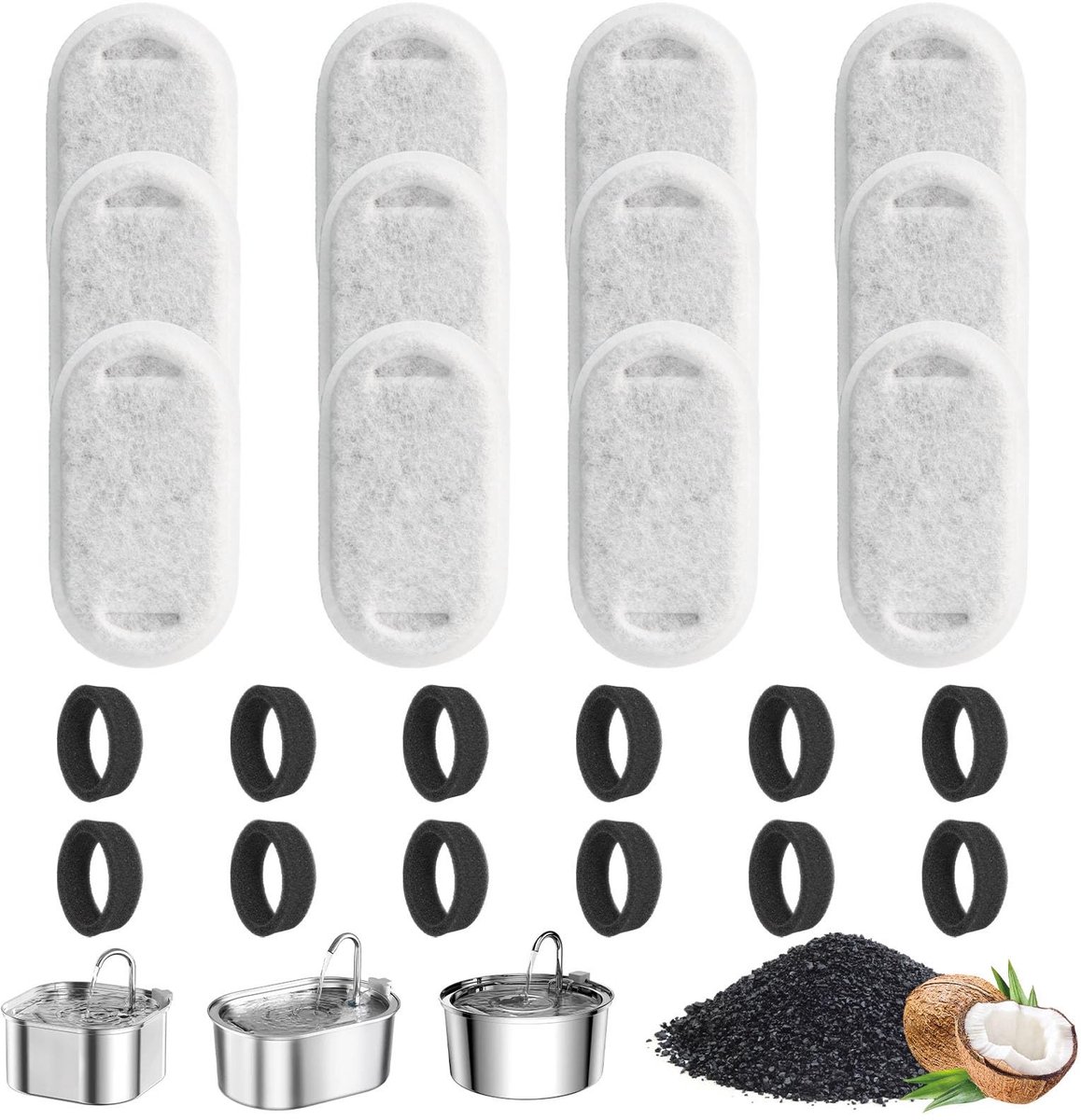 SOUQONE- Kattenfontein Filter Actieve Koolstoffilter - 12 Stuks - Vermindert Chloor - Verwijdert Geur - Geschikt voor Katten - Vliesstof - Dierenfilter