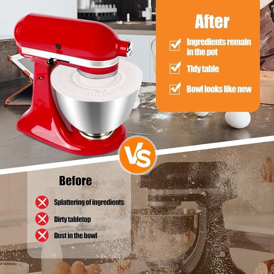 Spatbescherming Mixer - Deksel Kom - Schoon Koken - Vochtbehoud Deeg - 4.5-5 Liter - Wit — afbeelding 4
