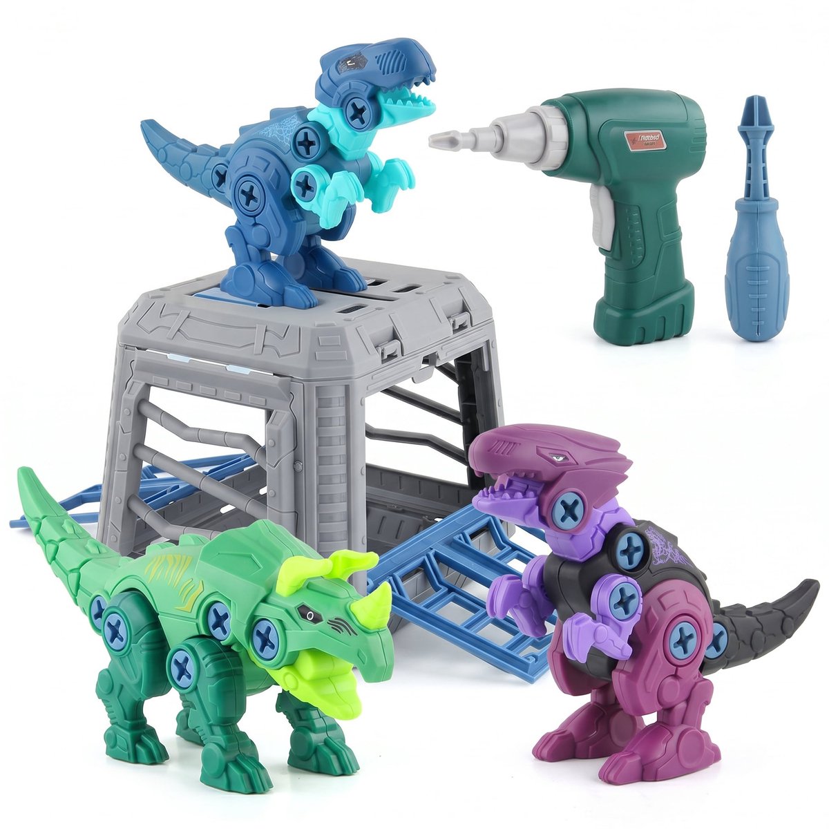 Dinosaurus Bouwset – 3 Stuks Dino Speelgoed met Elektrische Schroevendraaier – STEM Constructiespeelgoed – Educatief Speelgoed vanaf 3 Jaar