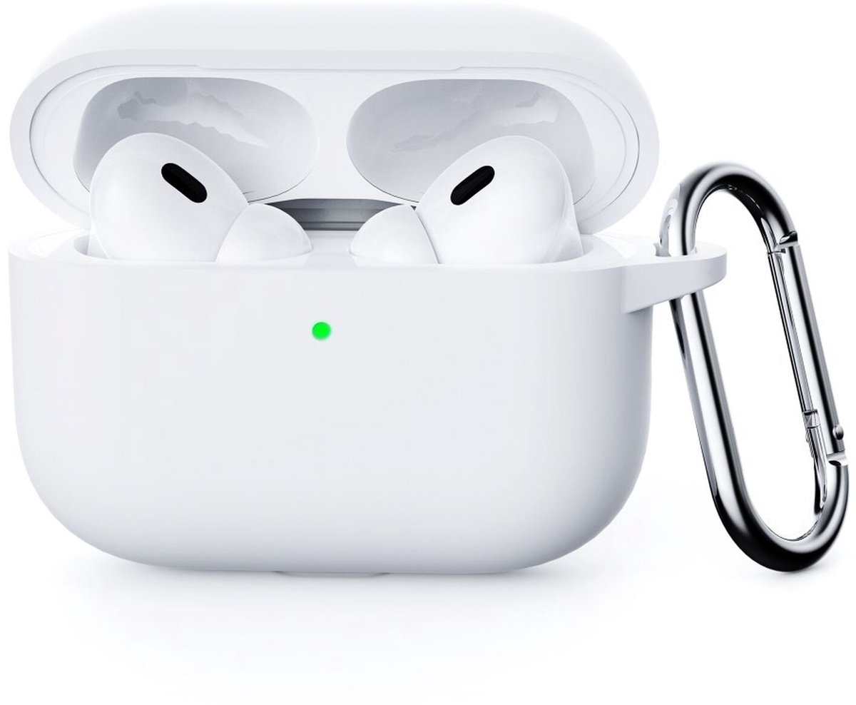 Siliconen Hoesje geschikt voor Apple AirPods Pro 3 | met Karabijnhaak | Wit