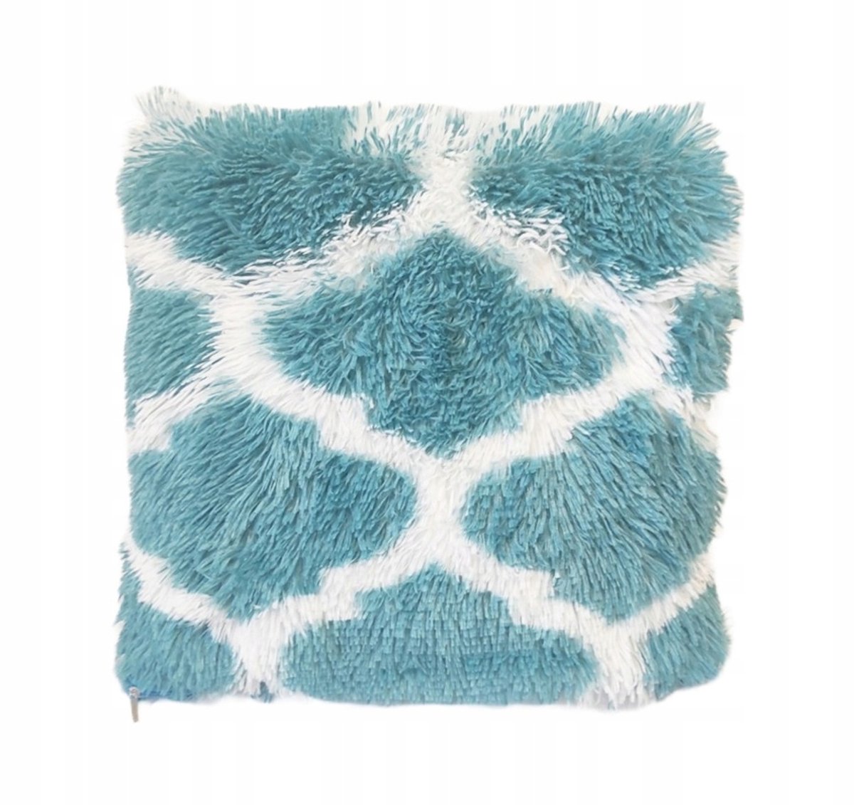 Turkoois-witte Shaggy Kussen 45x45 - Zacht & Decoratief