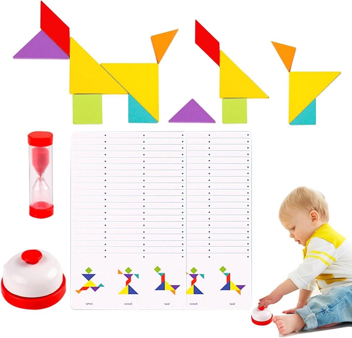 Houten Vorm Puzzels - Patroonblokken Logica - Hersentraining Spel - Met Zandloper - 17x8.5x3.5 cm - Vechtstijl