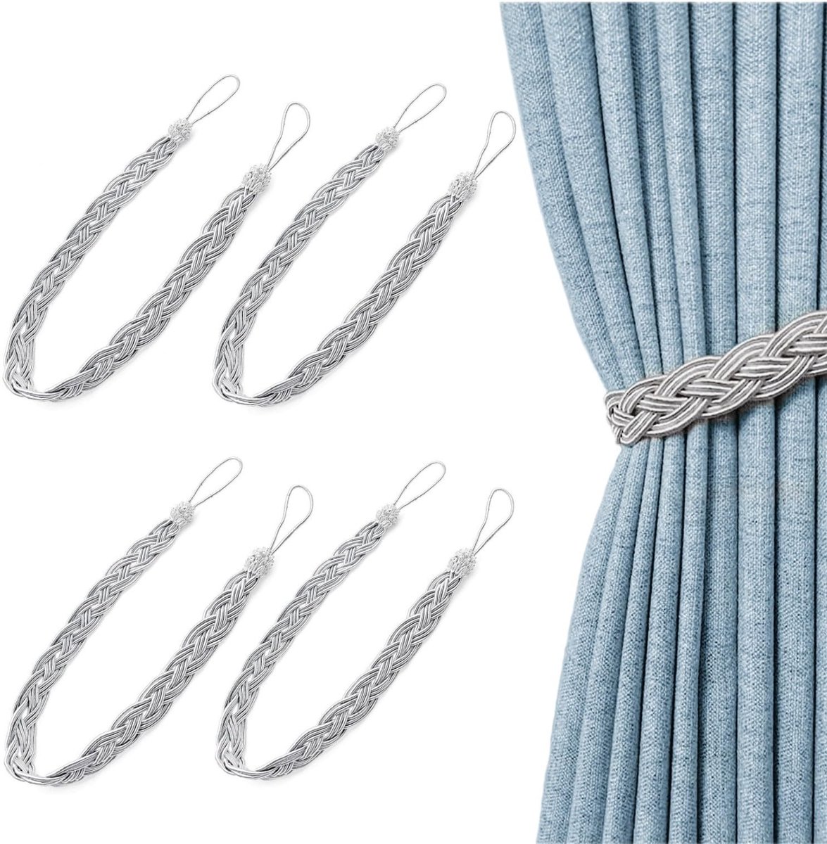 Dailygoods- Tiebacks 2 Paar - Gevlochten Gordijnbanden - Gordijn Holdback Touw - Duurzaam Polyester - Totale Lengte 56 cm - Breedte 2,2 cm