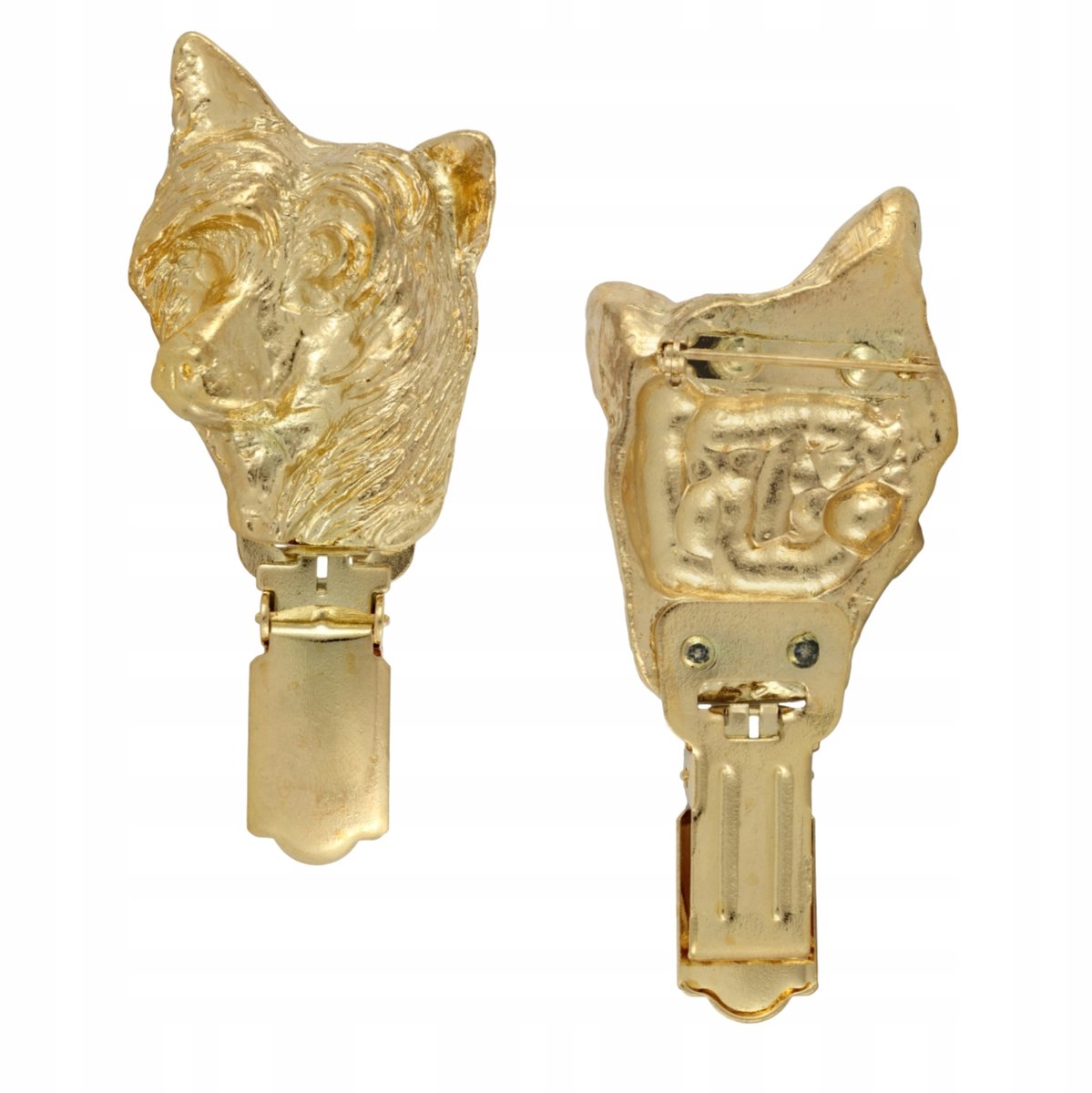 Vergulde Japanse Chin/Spaniel Brosche met Startnummer Clip