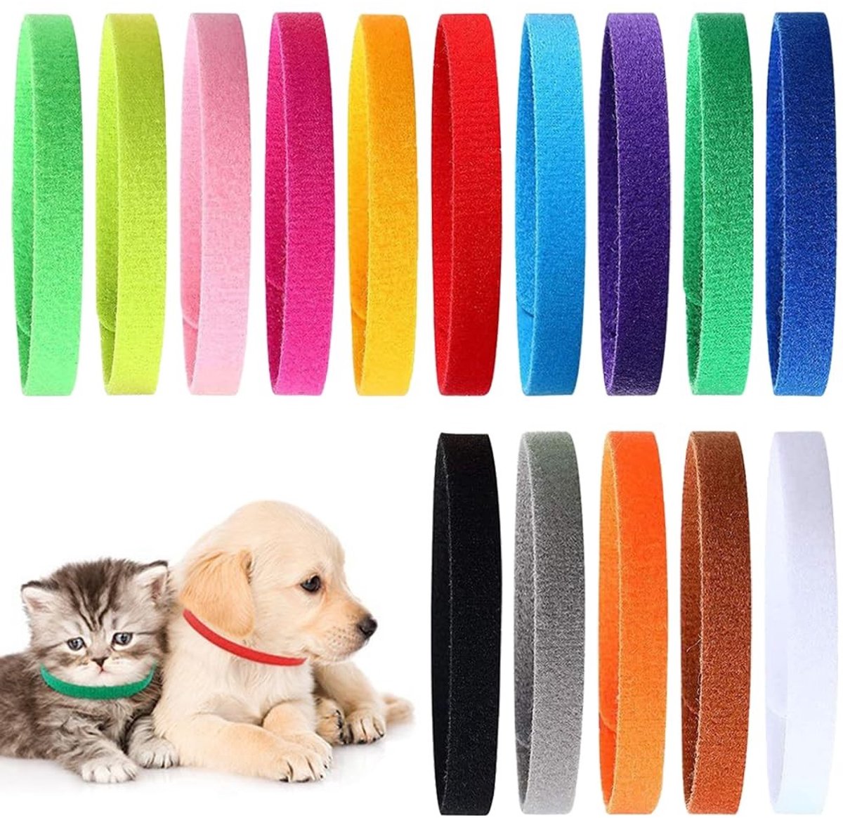 Dailygoods- Identificatiehalsband Verstelbaar - Puppy ID Halsbanden - 15 Stuks - Zacht Fluweel - Multicolor - Geschikt voor Kittens - Halsband