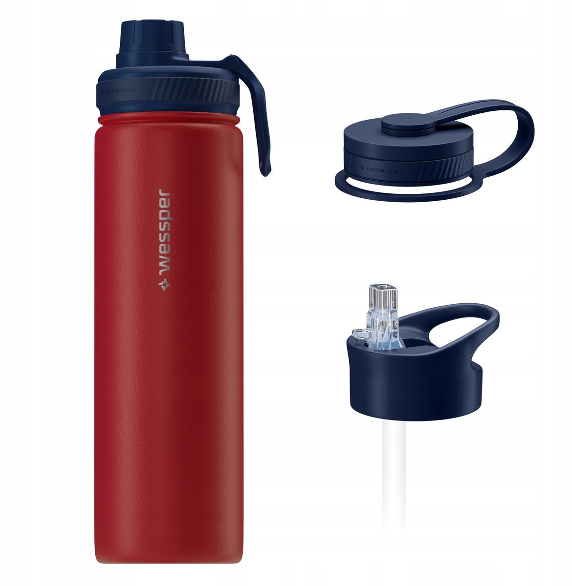 Wessper B3 THERMOSTEEL Thermosfles 0,7L Rood - 3 Doppen