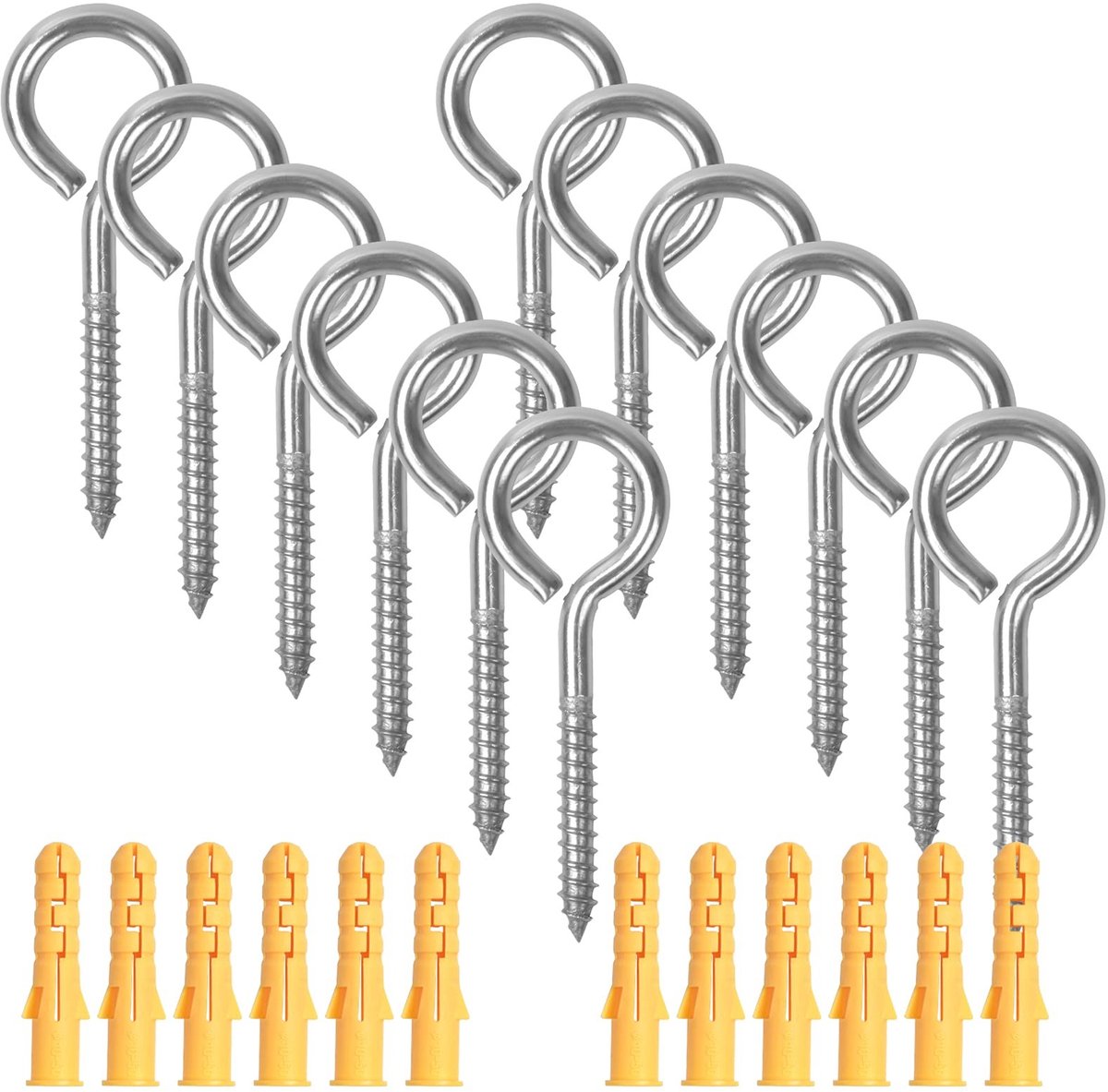 JHUBERS- Oogschroeven 12 stuks - M6 x 80 mm - Roestvrij Staal - Zelftappende Schroefhaken - Ringschroef Oogbouten - Perfect voor Bevestiging