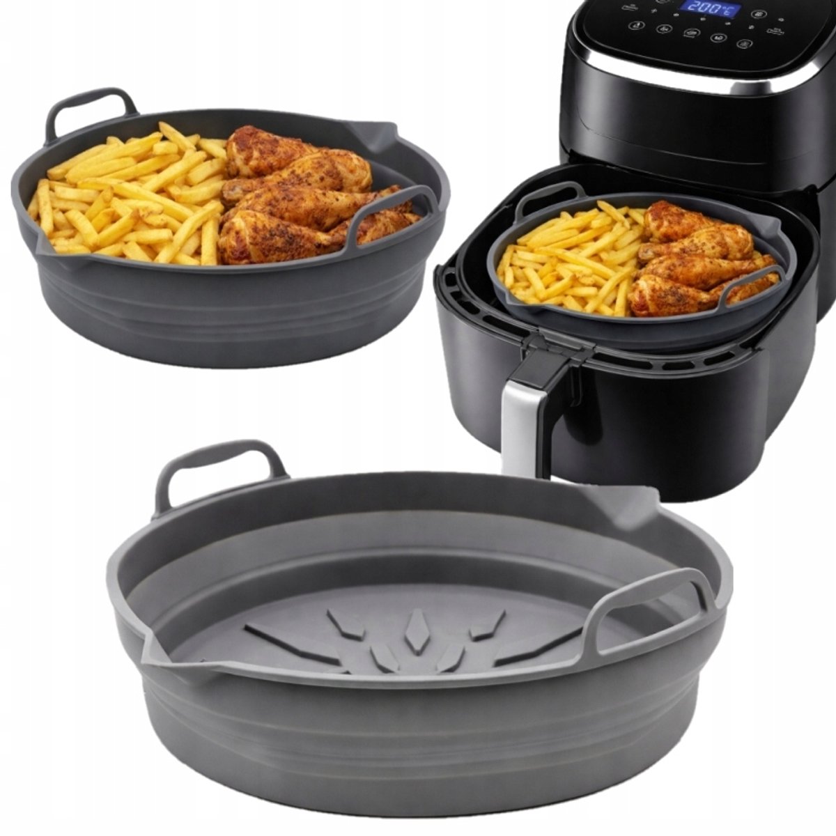 Airfryer Inzetstuk Rond Grijs 22cm - Hittebestendig & Herbruikbaar