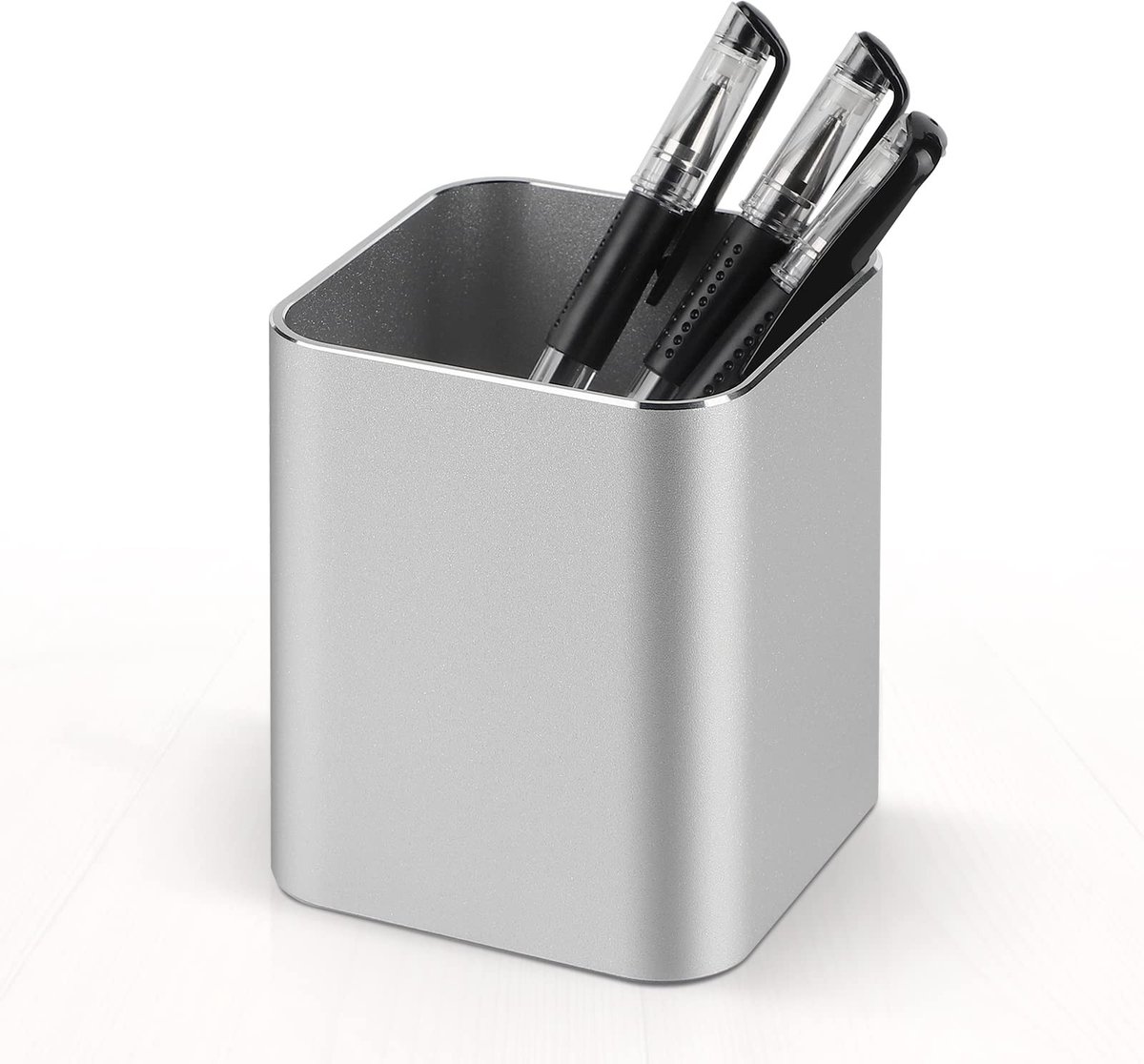 JHUBERS- Pennenhouder Aluminium - Bureau Organizer - Antislip Basis - Zilverkleurig - Make-upborstelhouder - Geluidsdemping Vilten Kussen