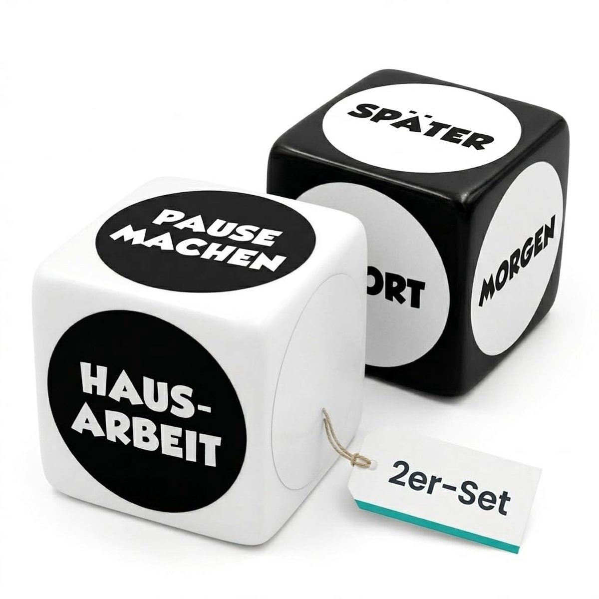 JHUBERS- Beslissingsdobbelstenen set van 2 - Grappig dobbelspel - Snelle beslissingen - Vrijetijdsspel - Robuust kunststof - Randlengte 2,3 cm - Keuzedobbelstenen