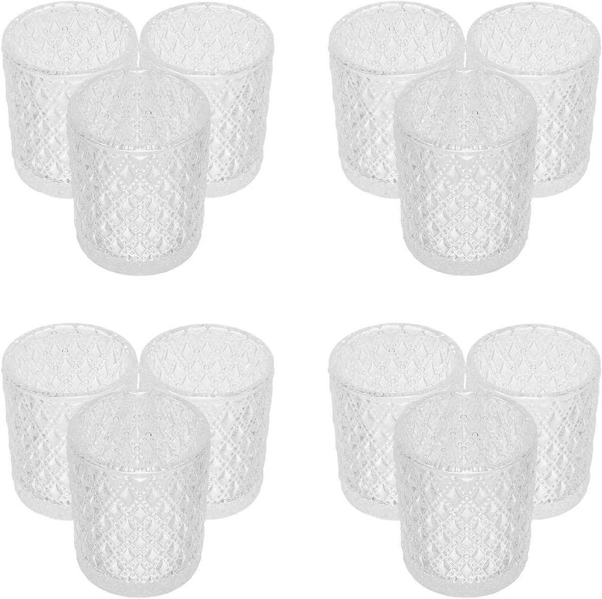 Glazen Kaarsenhouders - Theelichthouders Set - Tafeldecoratie Creëren - Reliëf Vintage Design - 6 Stuks - Transparant