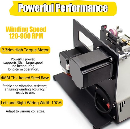 Automatische Wikkelmachine - Spoelwikkelaar Draad - Precisie Wikkelen - Instelbaar Toerental - Tot 10cm Breed - Zwart — afbeelding 2