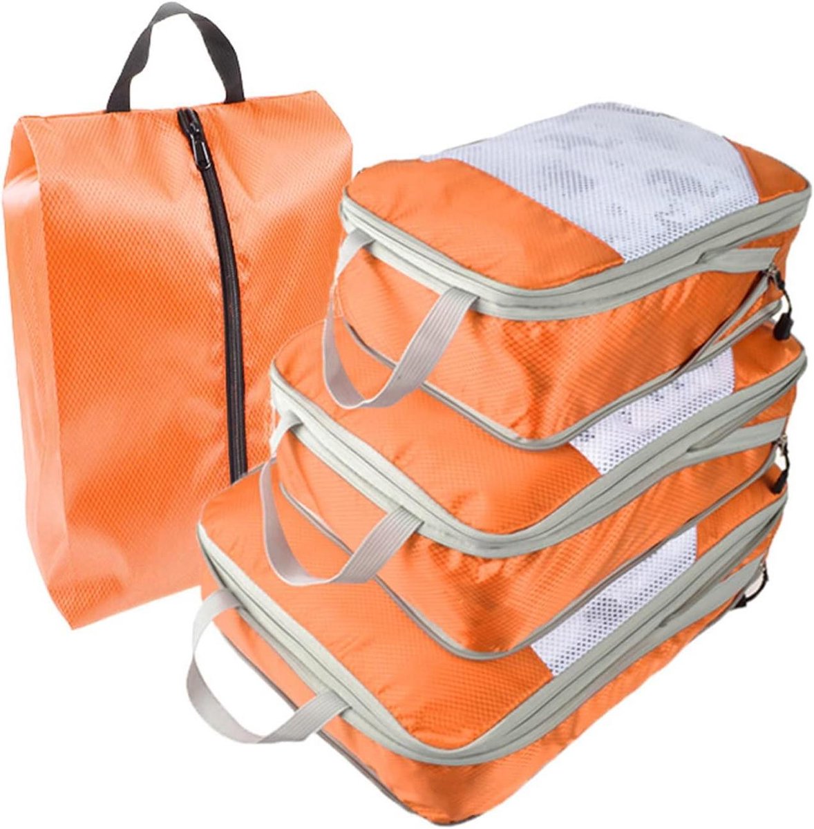 Reispakzakken Set - Kleding Organisatoren - Ruimte Besparen - Comprimerende Functie - 4 Delig - Oranje