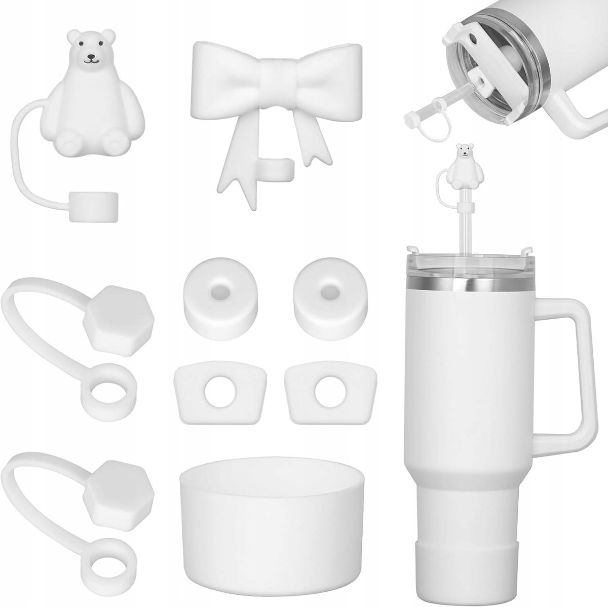 Matwit Witte Siliconen Accessoireset voor Reisbekers
