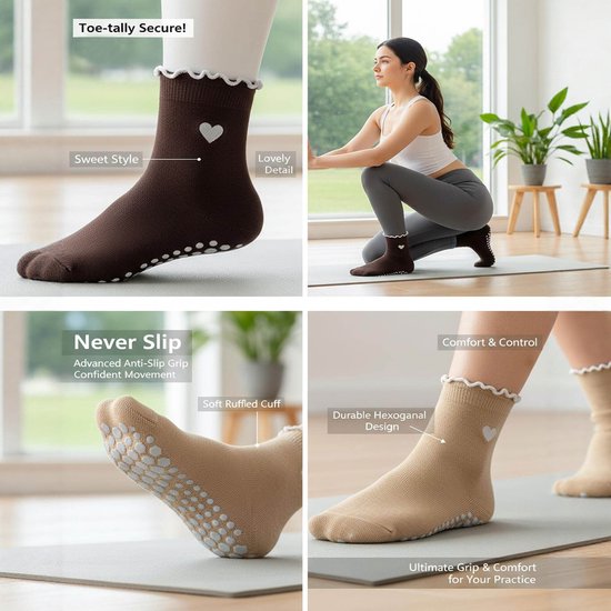 5 Paar dames yogasokken - Met grip - Ruche - Anti-slip - Voor pilates en ballet — afbeelding 4