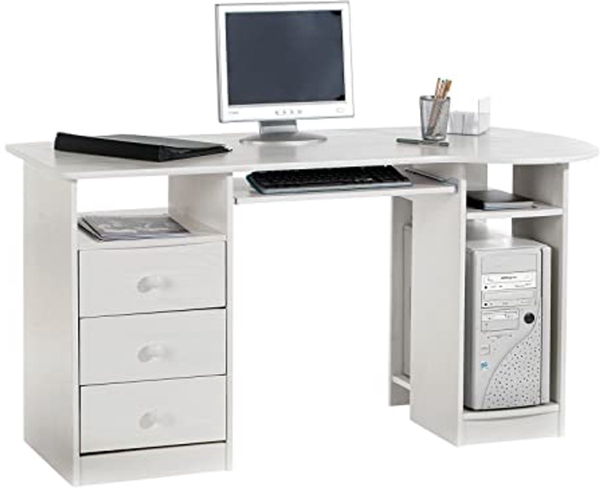 Bureau met laden - PC tafel - Thuiswerken - Uittrekbaar toetsenbordvak - 140 cm breed - Wit