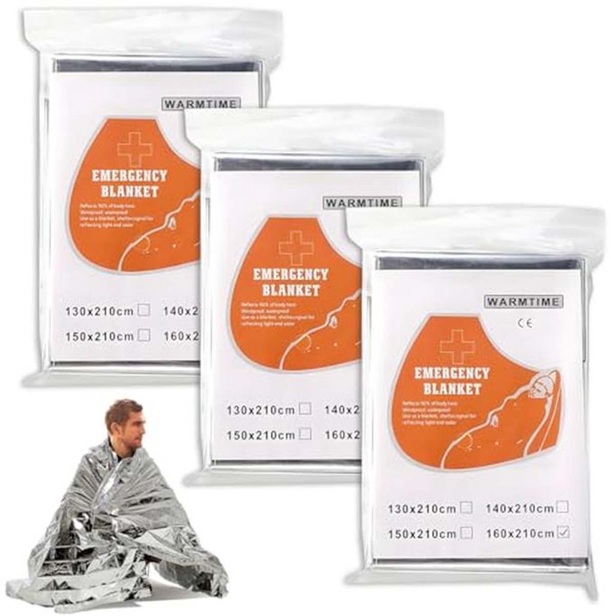 Nooddeken Set - Survival Dekens - Buiten Activiteiten - Scheurvast Waterdicht - 3 Stuks 160x210cm - Goud Zilver