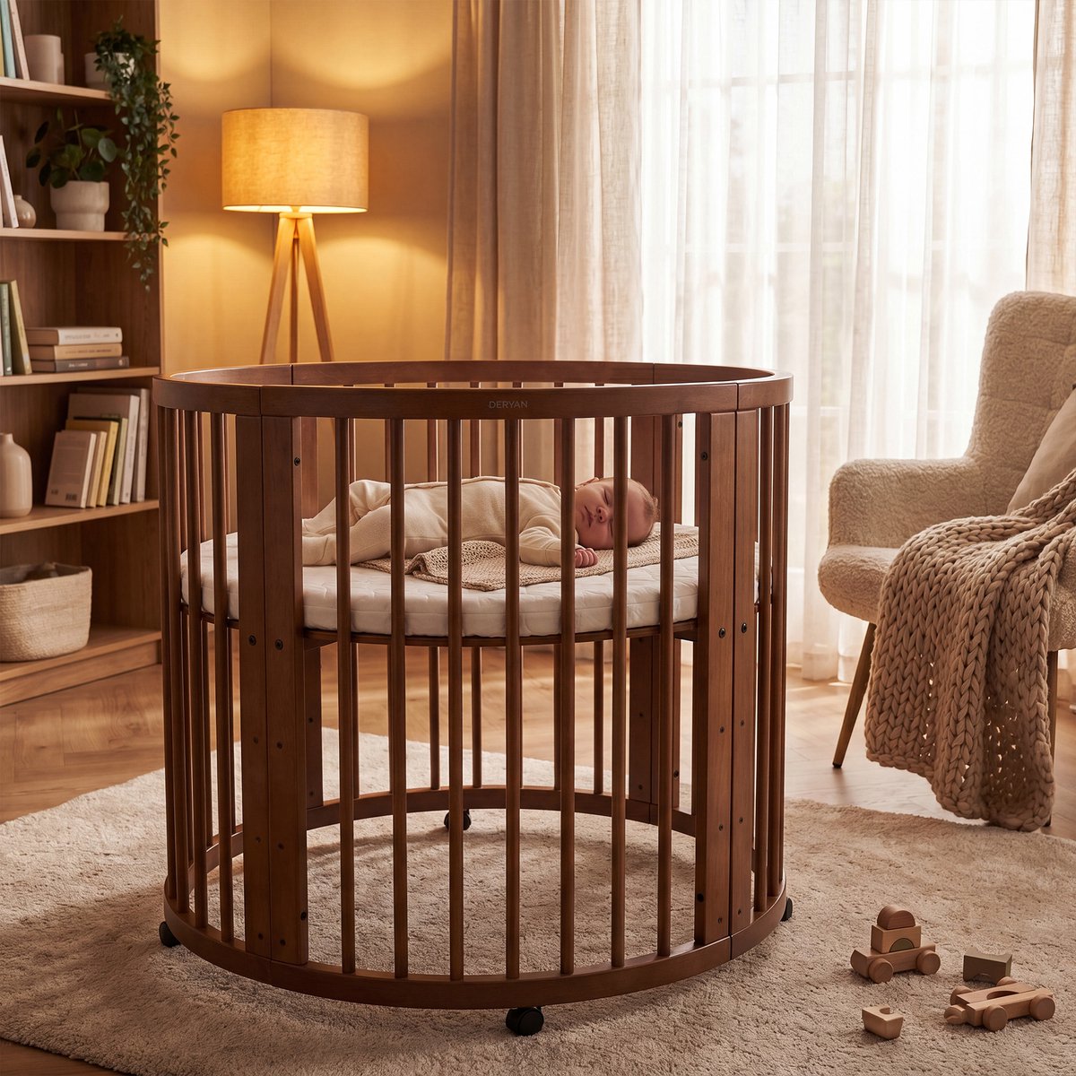 Deryan Willow Box - Ronde Houten Babybox inclusief Matras - Bruin – foto 2