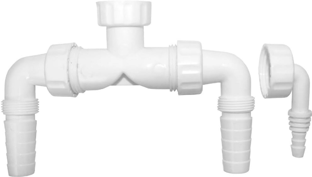Dubbele Aansluiting - Wasmachine Droger - Afvoer Koppelen - Met Terugslagventiel - 1 Inch - Wit