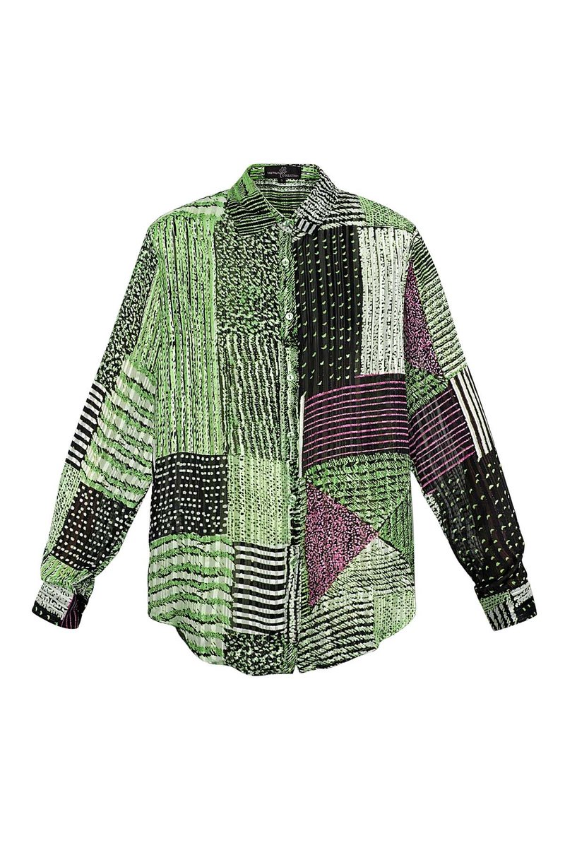 Dynamisch Vrouwenoverhemd met Geometrisch Patchworkdessin - Groen - Maat M