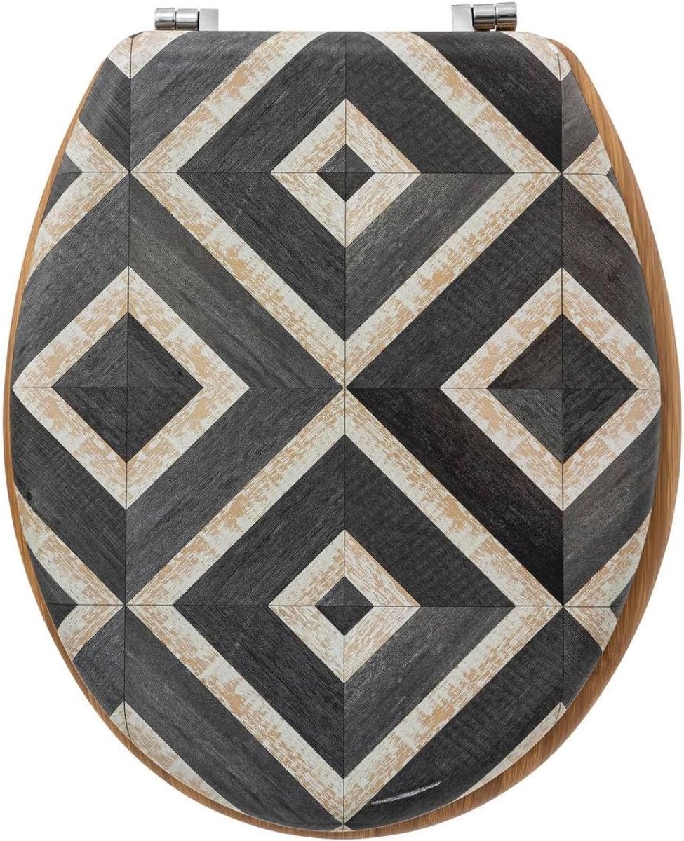 Toiletzitting Canvas - Zitting Deksel - Badkamer Vernieuwen - Universele Scharnieren - 40 cm - Zwart Beige