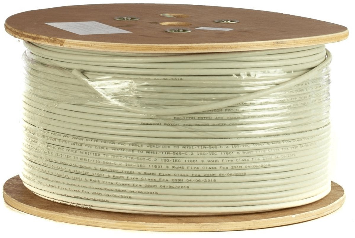 DANICOM CAT6A 100% koper S/FTP 500 meter kabel op rol stug - LSZH (Cca) - Trekdoos - Internetkabel - Netwerkkabel - UTP kabel