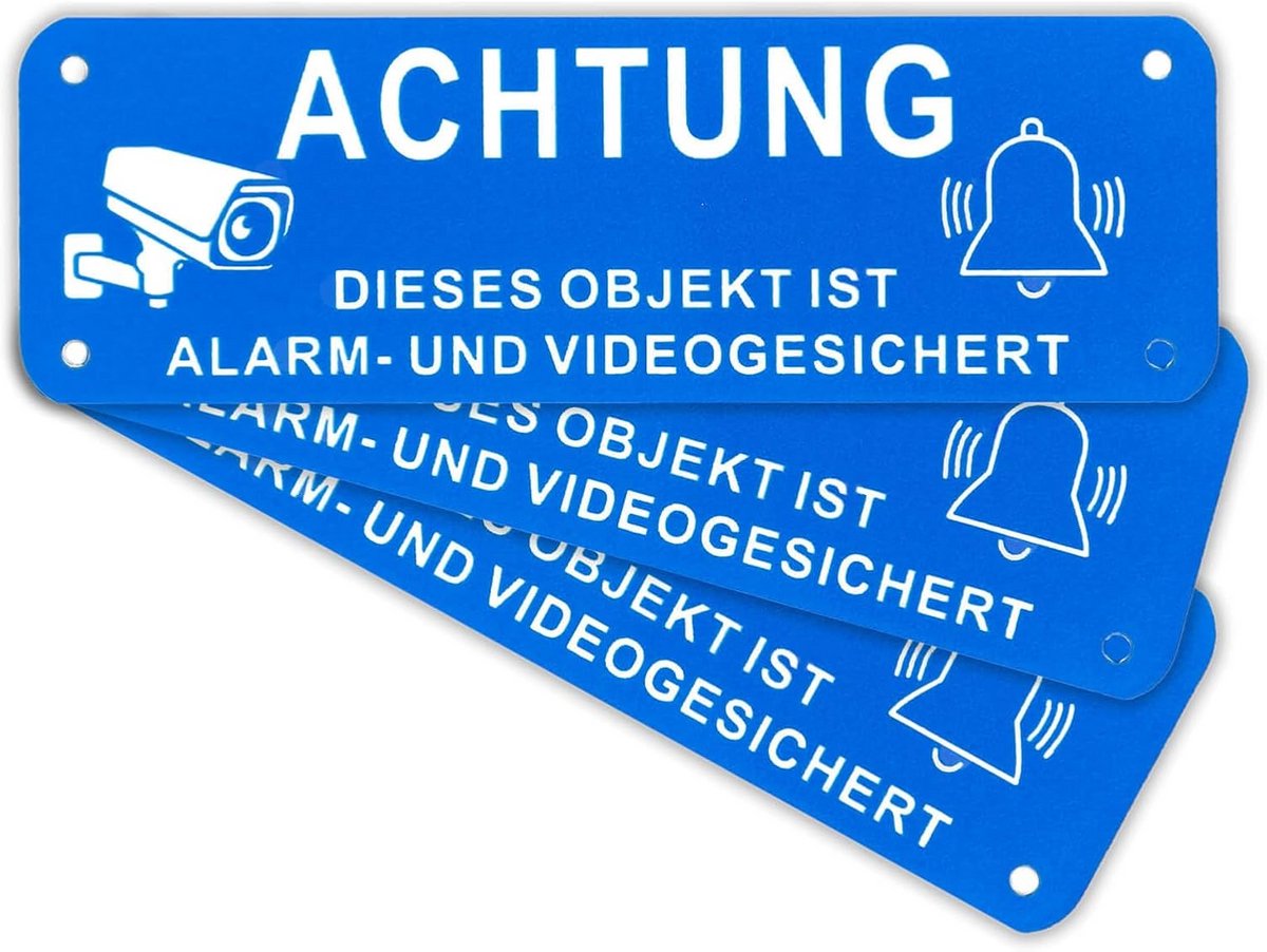 Camerabewaking Borden - Alarm Stickers - Veiligheid Aangeven - Zelfklevend Aluminium - 15x5 cm - Reflecterend Blauw