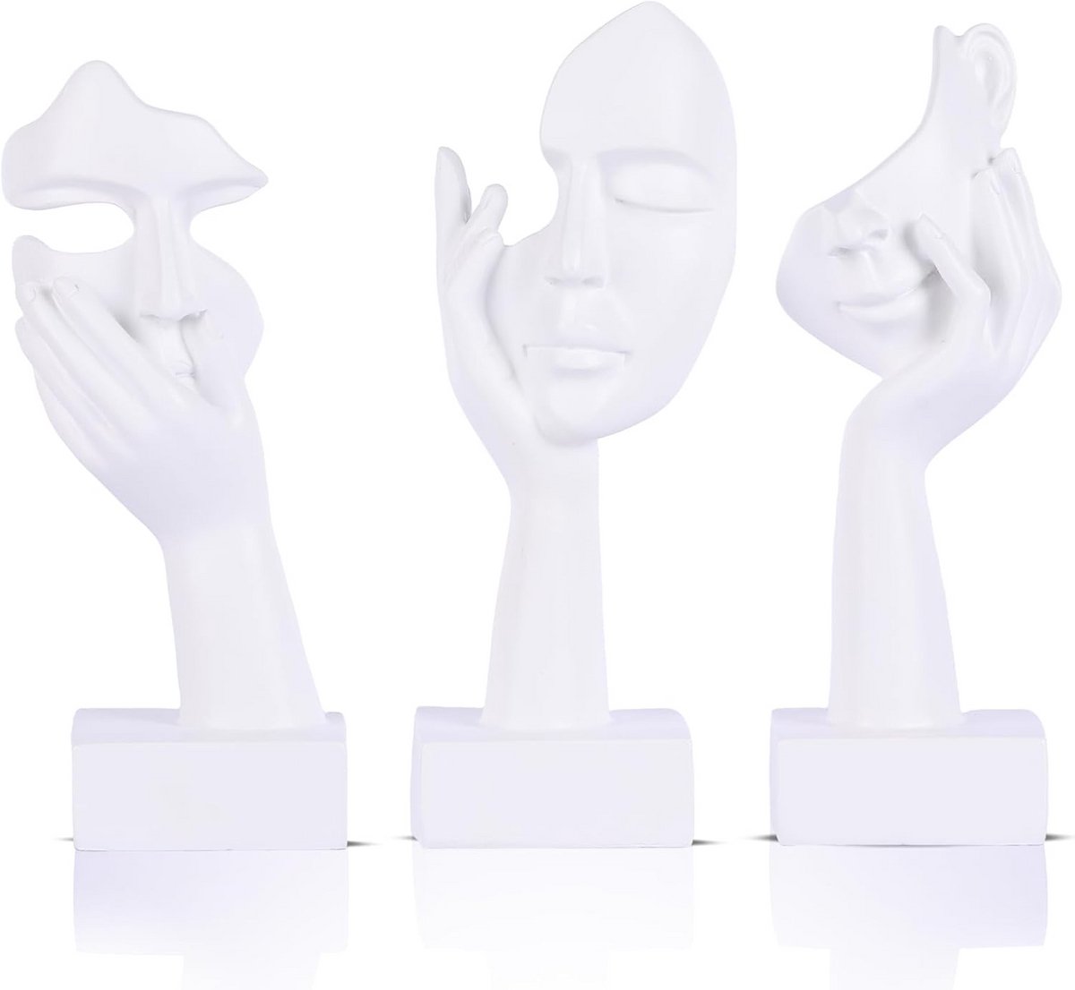 Kleine Beeldjes Set - Abstracte Decoratie - Woonkamer Aankleden - Drie Delen - Tot 16 cm Hoog - Wit