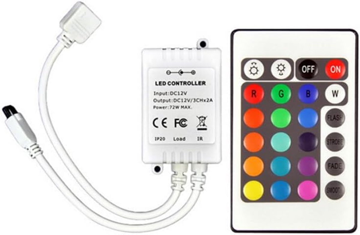 LED Controller - Afstandsbediening - Sfeerverlichting Maken - 24-Key Bediening - 6 x 4 x 3 cm - Wit