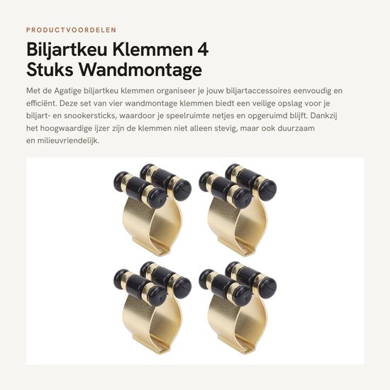 Biljart Keu Houder - Pool Cue Clip - Biljart Keuen Bewaren - Stevig Bevestigd - 4 Stuks - Metaal — afbeelding 4